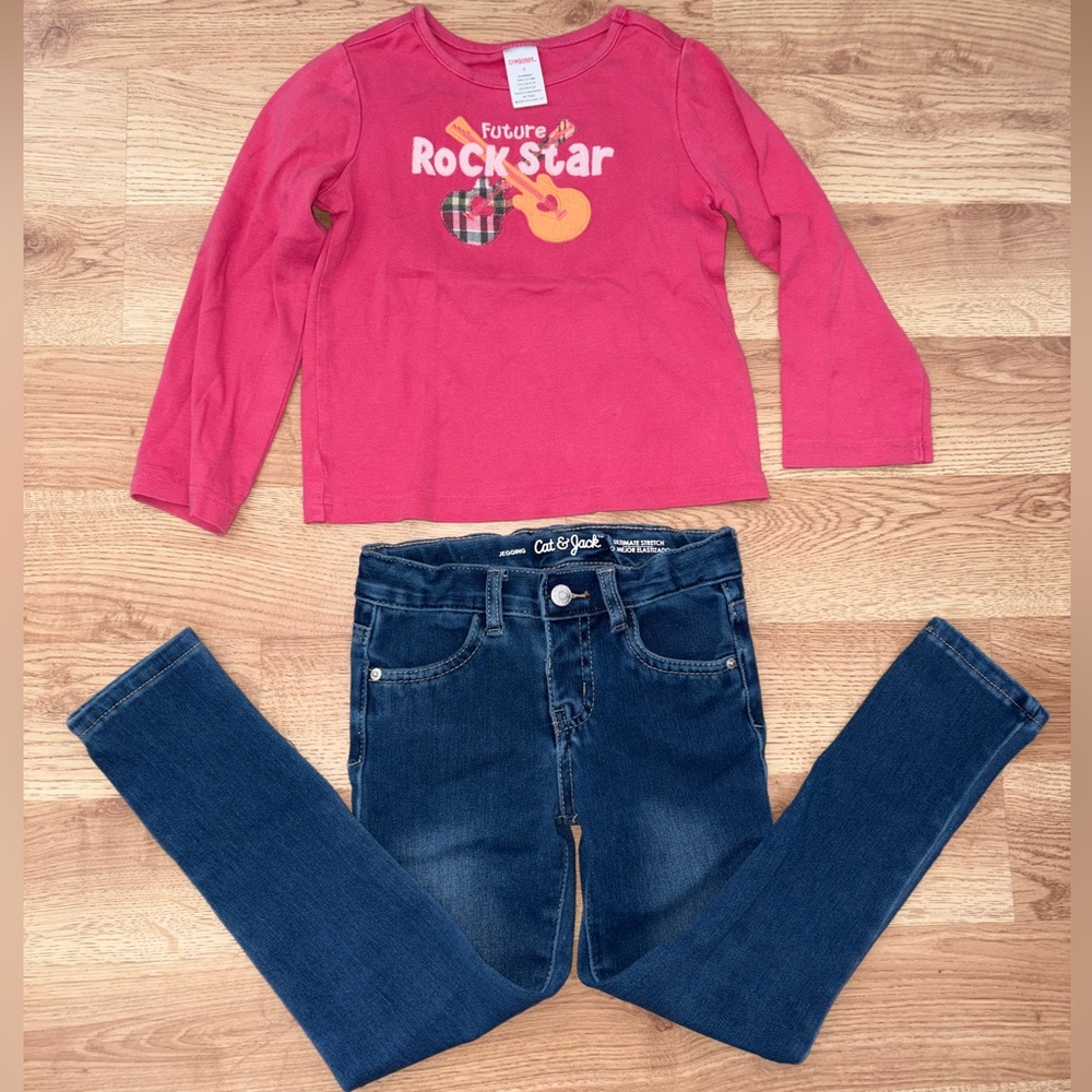 Pink 'Future Rock Star' Top and Adjustable Blue Jeans Set size 5T